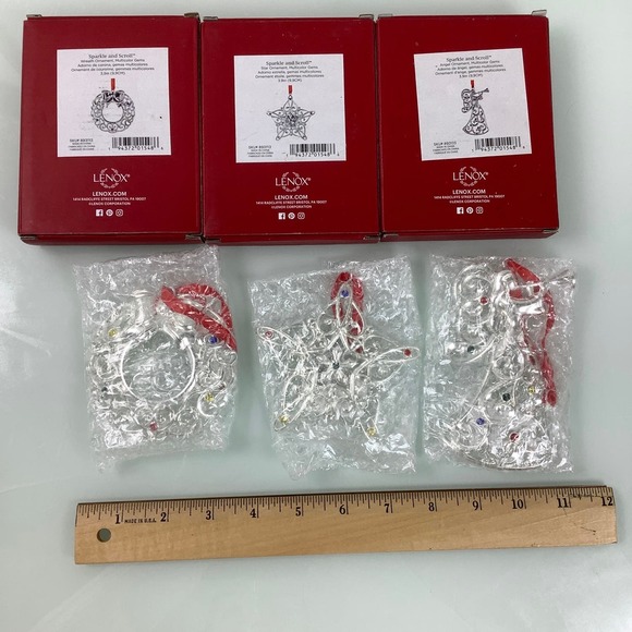 Lenox Sparkle And Scroll Angel Star Wreath ornaments New open box - Picture 12 of 12